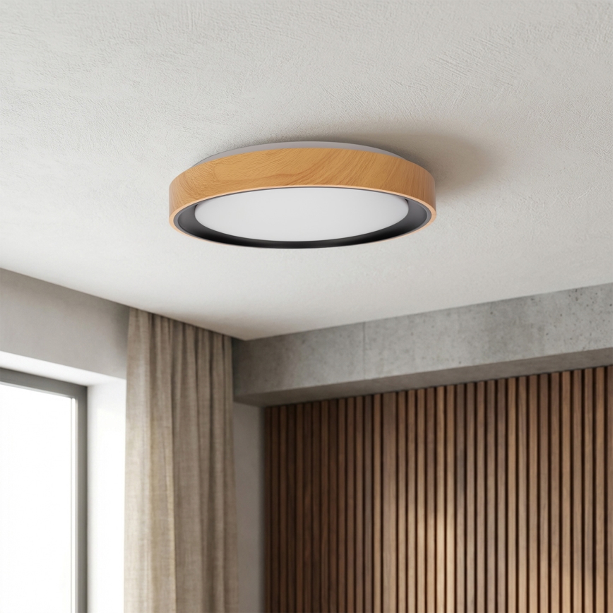 Brilagi - Plafonnier LED dimmable FLOCO LED/48W/230V 3000-6500K Ø 40 cm décor bois/noir + télécommande