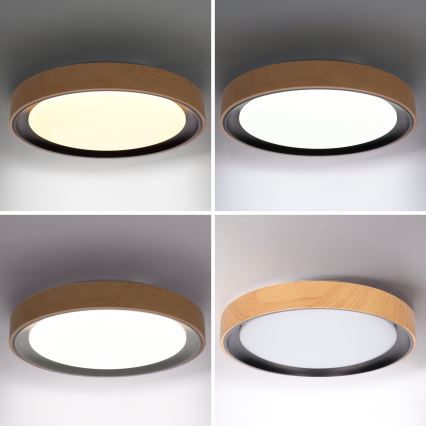 Brilagi - Plafonnier LED dimmable FLOCO LED/48W/230V 3000-6500K Ø 40 cm décor bois/noir + télécommande