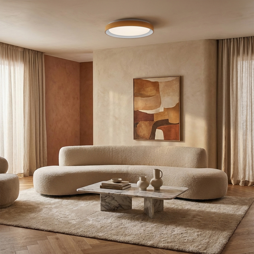 Brilagi - Plafonnier LED dimmable FLOCO LED/48W/230V Ø 40 cm décor bois/blanc + télécommande