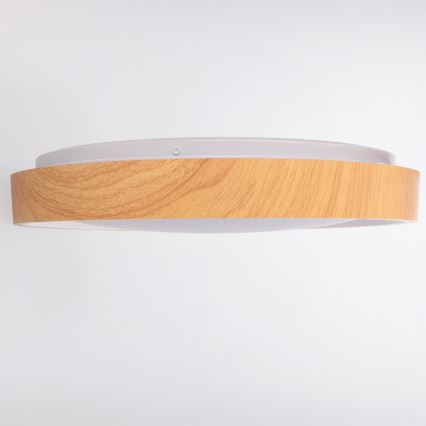 Brilagi - Plafonnier LED dimmable FLOCO LED/48W/230V Ø 40 cm décor bois/blanc + télécommande