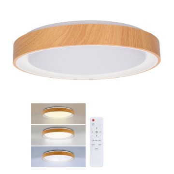 Brilagi - Plafonnier LED dimmable FLOCO LED/48W/230V Ø 40 cm décor bois/blanc + télécommande
