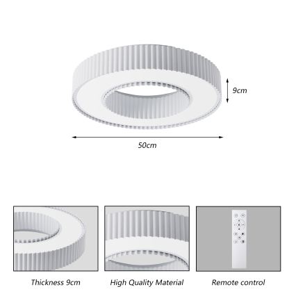 Brilagi - Plafonnier LED dimmable LUMIX LED/48W/230V 3000-6000K blanc Ø 50 cm + télécommande