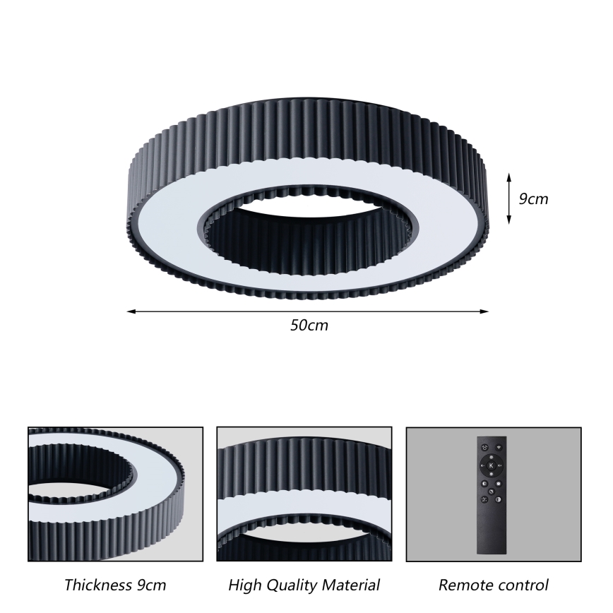 Brilagi - Plafonnier LED dimmable LUMIX LED/48W/230V 3000–6000K noir Ø 50 cm + télécommande