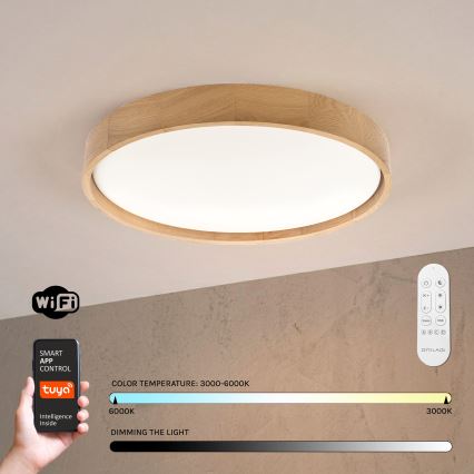 Brilagi - Plafonnier LED dimmable MANAROLA SMART LED/36W/230V 3000-6000K Wi-Fi Tuya Beacon Ø 51 cm chêne + télécommande