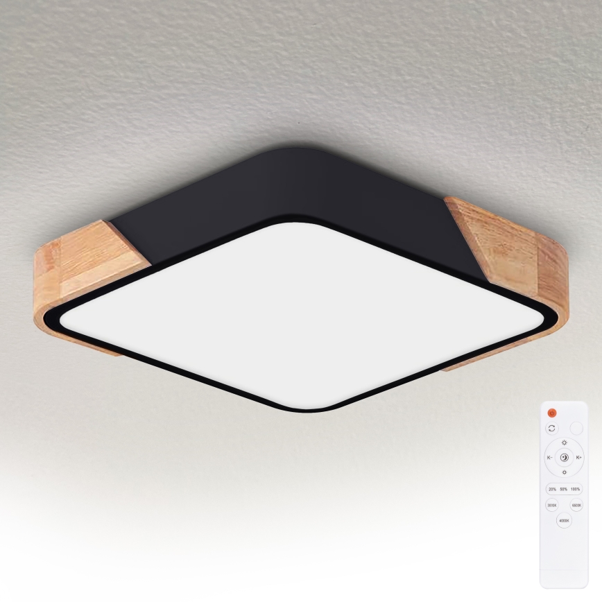 Brilagi - Plafonnier LED dimmable PILANA LED/48W/230V 3000-6500K chêne/noir 42x42 cm + télécommande