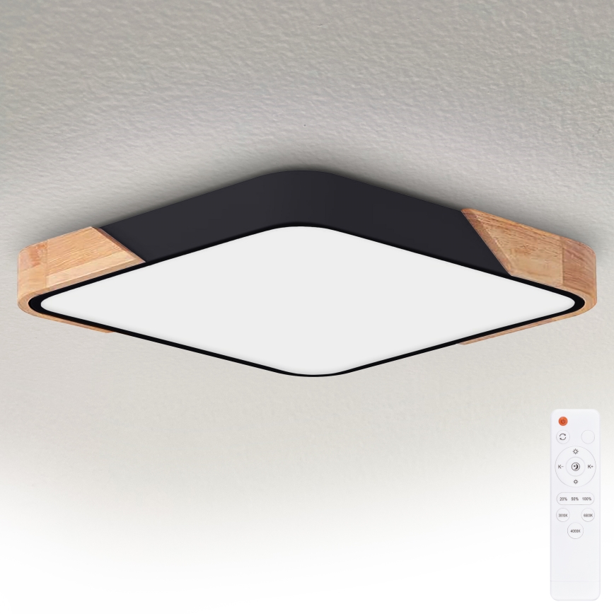 Brilagi - Plafonnier LED dimmable PILANA LED/48W/230V 3000-6500K chêne/noir 56x56 cm + télécommande