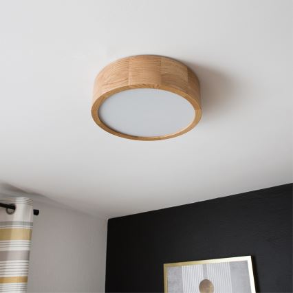 Brilagi - Plafonnier LED RGBW dimmable CARVALHO 1xE27/15W/230V 2700-6500K Wi-Fi chêne Ø 27,5 cm