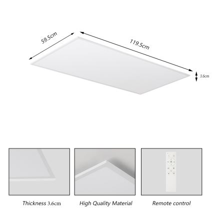 Brilagi - Plafonnier LED dimmable SLIMFRAME LED/80W/230V 120x60 cm 3000-6000K blanc + télécommande