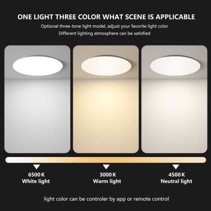 Brilagi - Plafonnier LED dimmable SMART 36 W, 230 V, Ø 48 cm, 3000–6000 K, Wi‑Fi Tuya Beacon + télécommande