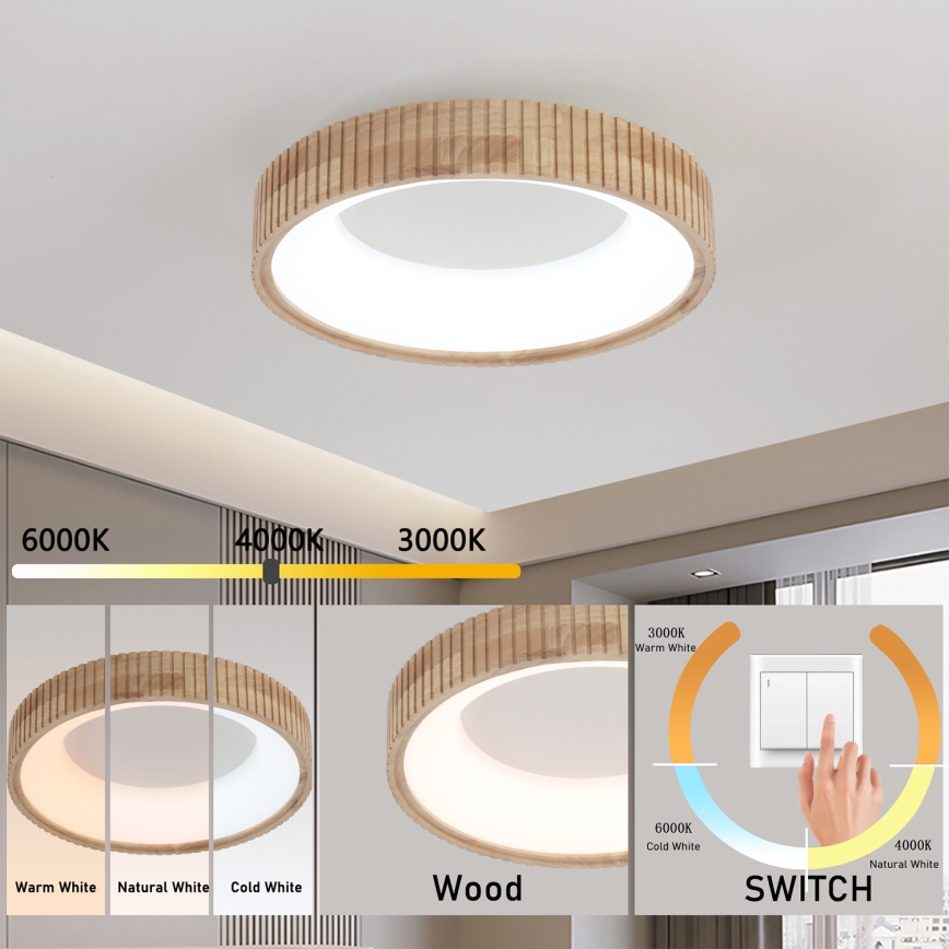 Brilagi - Plafonnier LED FALCON WOOD MODERN LED/30W/230V 3000/4000/6000 K Ø 45 cm en bois