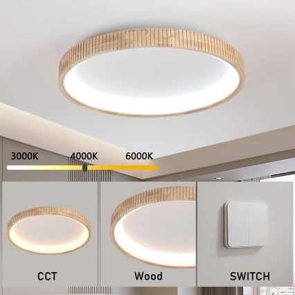 Brilagi - Plafonnier LED FALCON WOOD MODERN LED/60W/230V 3000/4000/6000K Ø 80 cm bois