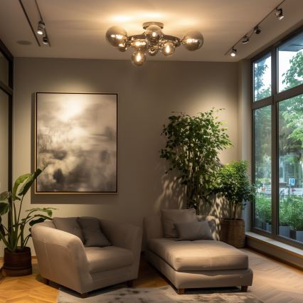 Brilagi - Plafonnier LED MILLA 10xG9/3W/230V noir chromé/verre fumé