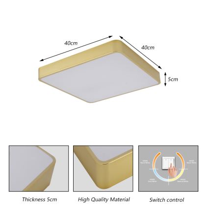 Brilagi - Plafonnier LED POOL LED/36W/230V 3000/4000/6000K 40x40 cm doré
