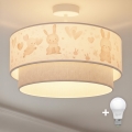 Brilagi - Plafonnier LED pour enfants BOBO 1xE27/10W/230V Ø 40 cm crème/gris/motifs lapins