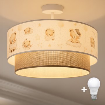 Brilagi - Plafonnier LED pour enfants BOBO 1xE27/60W/230V Ø 40 cm blanc/beige/oursons