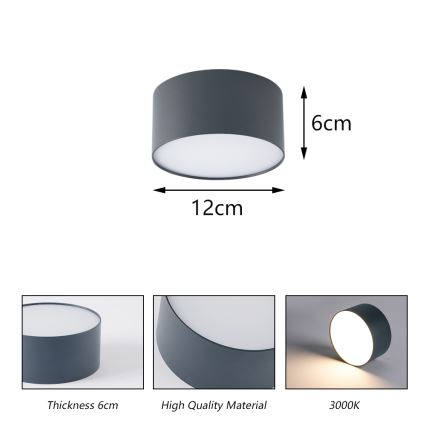 Brilagi - Plafonnier LED de salle de bains FORIS LED/14W/230V Ø 12 cm anthracite IP44