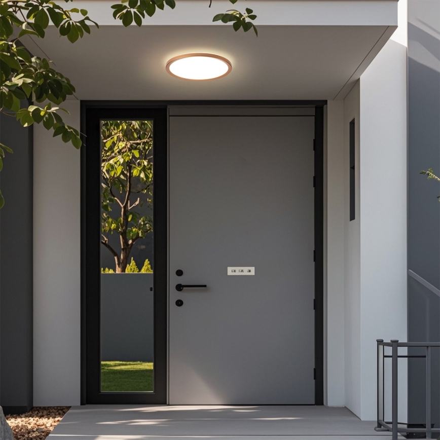 Brilagi - Plafonnier LED ultra-plat pour salle de bains, 12 W / 230 V, Ø 22,5 cm, finition or rose, IP54