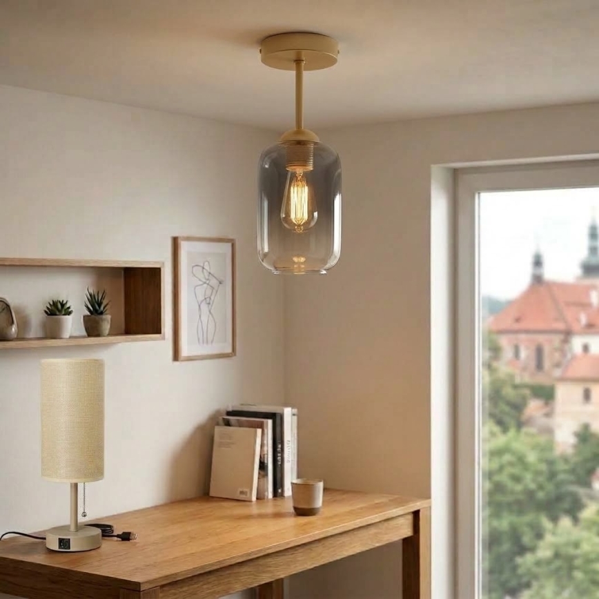 BRILAGI - Plafonnier LED RETRO GLASS 1xE27/60W/230V Ø 14 cm beige/gris fumé