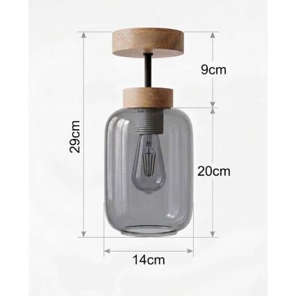 BRILAGI - Plafonnier LED monté en surface RETRO GLASS 1xE27/60W/230V Ø 14 cm chêne/gris fumé