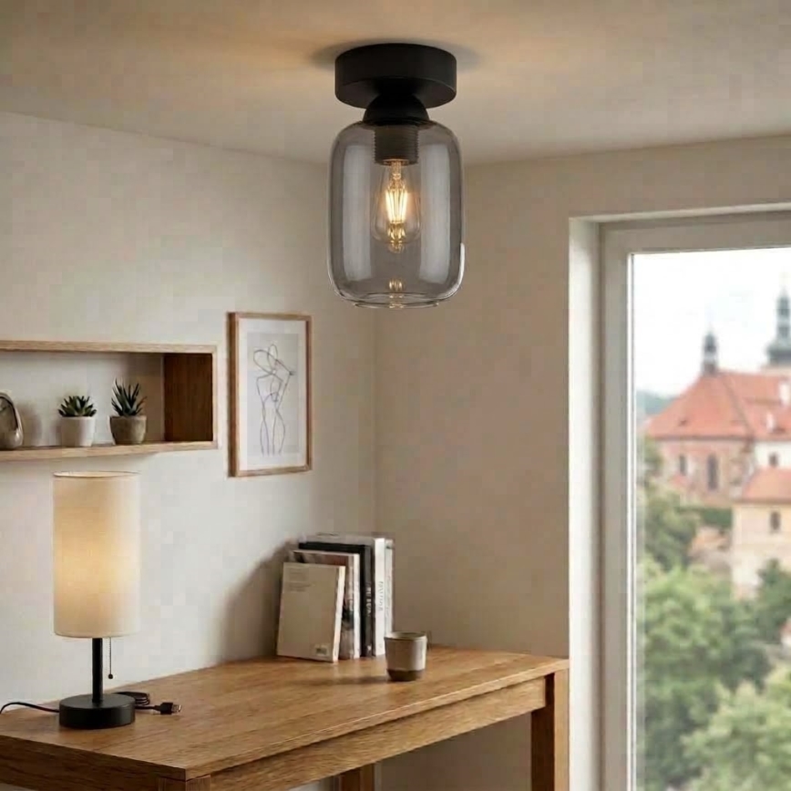 BRILAGI - Plafonnier LED RETRO GLASS 1xE27/60W/230V Ø 14 cm noir/gris fumé