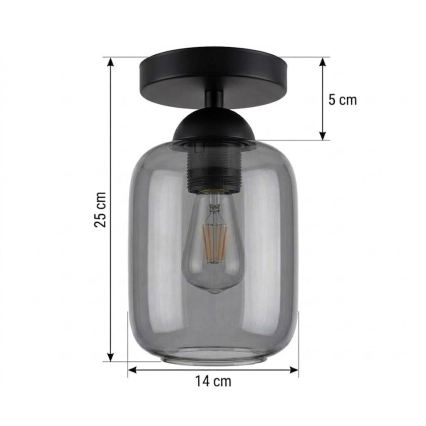 BRILAGI - Plafonnier LED RETRO GLASS 1xE27/60W/230V Ø 14 cm noir/gris fumé