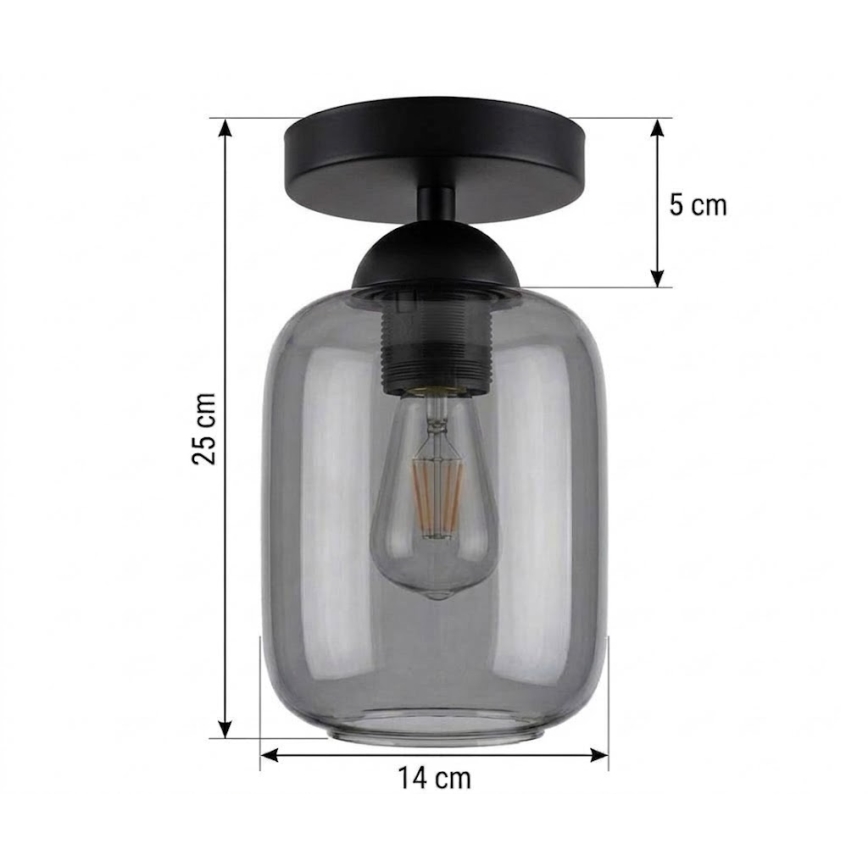 BRILAGI - Plafonnier LED RETRO GLASS 1xE27/60W/230V Ø 14 cm noir/gris fumé