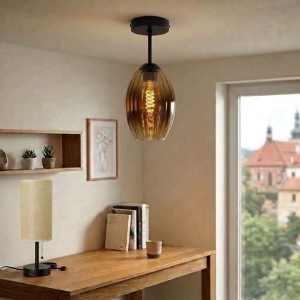 BRILAGI - Plafonnier LED en saillie RETRO GLASS 1xE27/60W/230V Ø 17 cm noir/beige fumé