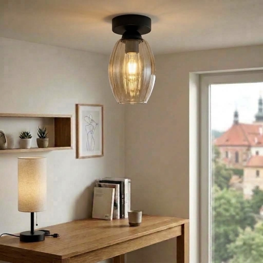 BRILAGI - LED Plafonnier RETRO GLASS 1xE27/60W/230V Ø 17 cm noir/beige fumé