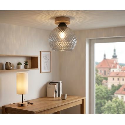 BRILAGI - Plafonnier LED RETRO GLASS 1xE27/60W/230V Ø 18 cm chêne/gris fumé