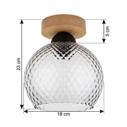 BRILAGI - Plafonnier LED RETRO GLASS 1xE27/60W/230V Ø 18 cm chêne/gris fumé