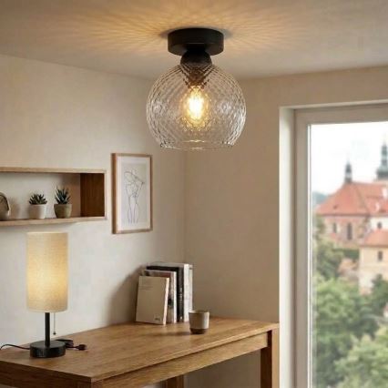BRILAGI - LED Plafonnier RETRO GLASS 1xE27/60W/230V Ø 18 cm noir/gris fumé