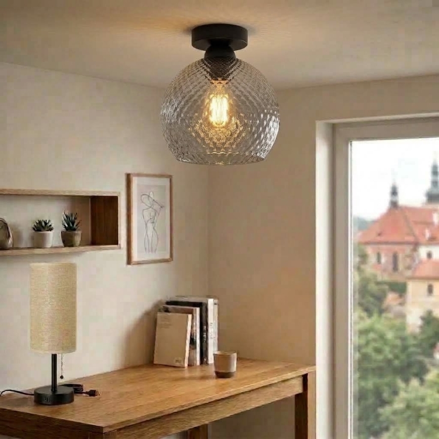 BRILAGI - Plafonnier LED RETRO GLASS 1xE27/60W/230V Ø 25 cm noir/gris fumé