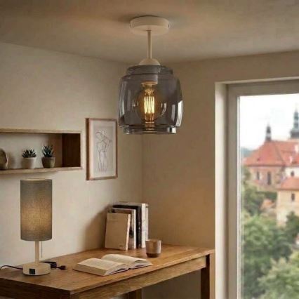 BRILAGI - Plafonnier LED RETRO GLASS 1xE27/60W/230V Ø 26 cm beige/gris fumé