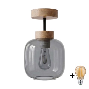 BRILAGI - Plafonnier LED RETRO GLASS 1xE27/60W/230V Ø 14 cm chêne/gris fumé