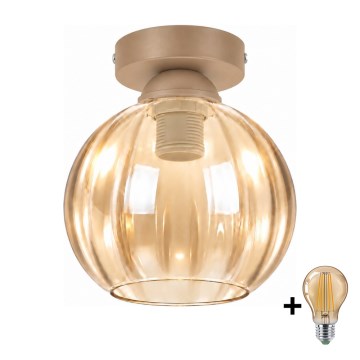 BRILAGI - Plafonnier LED RETRO GLASS 1xE27/60W/230V Ø 18 cm beige/beige fumé