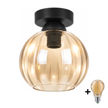 BRILAGI - Plafonnier LED RETRO GLASS 1xE27/60W/230V Ø 18 cm noir/beige fumé