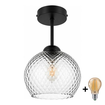 BRILAGI - Plafonnier LED RETRO GLASS 1xE27/60W/230V Ø 18 cm noir/gris fumé