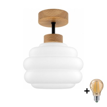 BRILAGI - Plafonnier LED RETRO GLASS 1xE27/60W/230V Ø 20 cm chêne/blanc