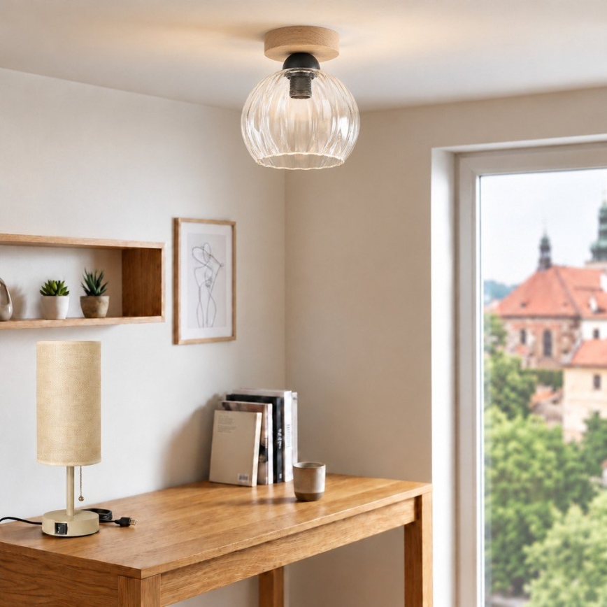 BRILAGI - Plafonnier LED RETRO GLASS 1xE27/60W/230V Ø 25 cm chêne/transparent