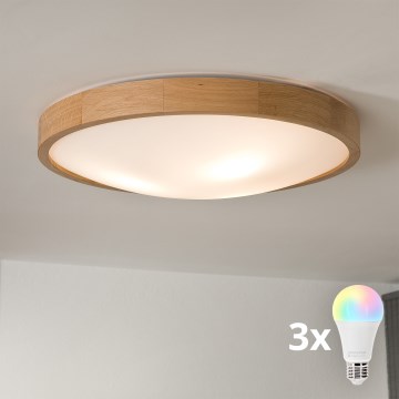 BRILAGI - Plafonnier LED RGBW dimmable CARVALHO SLIM 3xE27/12W/230V 2700-6500K chêne Ø 47 cm