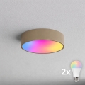 Brilagi - Plafonnier LED RGBW dimmable CLARE 2xE27/9W/230V 2700-6500K diam. 30 cm Wi-Fi beige