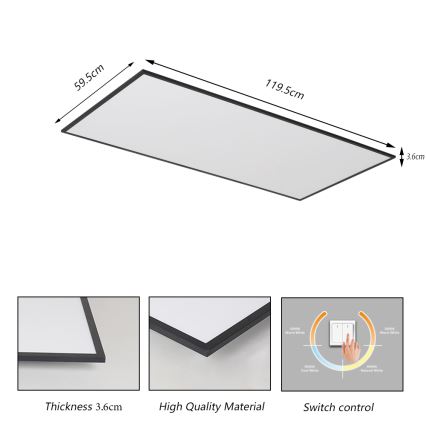 Brilagi - Plafonnier LED SLIMFRAME LED/80W/230V 120x60 cm 3000/4000/6000K noir
