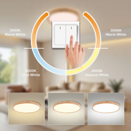 Brilagi - plafonnier LED WOODROUND LED/40W/230V 3000/4000/6000K Ø 60 cm bois CRI 90