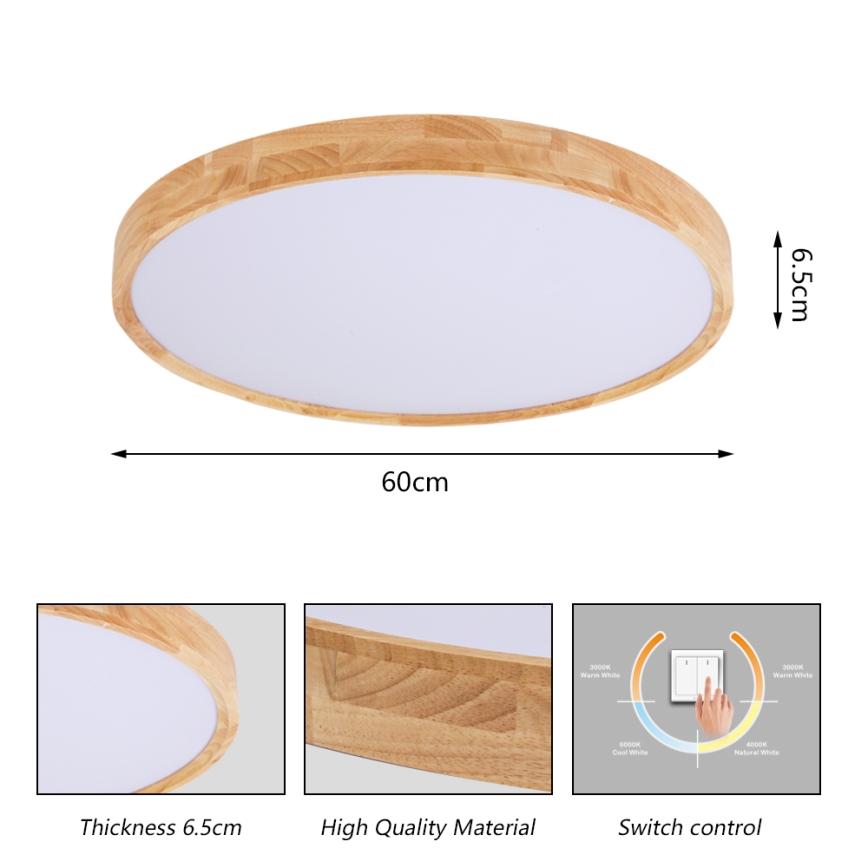 Brilagi - plafonnier LED WOODROUND LED/40W/230V 3000/4000/6000K Ø 60 cm bois CRI 90