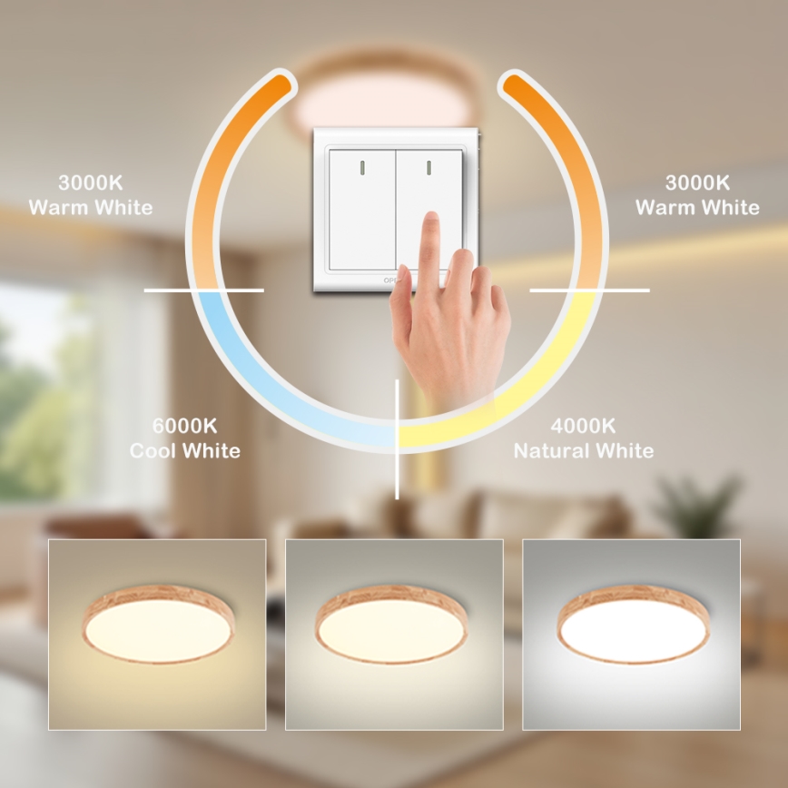 Brilagi - Plafonnier LED WOODROUND LED/30W/230V 3000/4000/6000K Ø 40 cm bois IRC 90