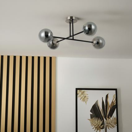 Brilagi - Plafonnier MALIVA 4xE14/15W/230V chrome mat/verre fumé