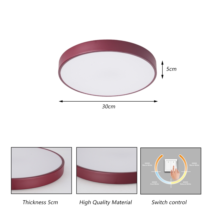 Brilagi - Plafonnier LED POOL 36W 230V 3000/4000/6000K Ø 30 cm, bordeaux