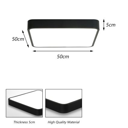 Brilagi - Plafonnier POOL SQUARE LED/48W/230V 3000/4500/6000K 50x50 cm noir