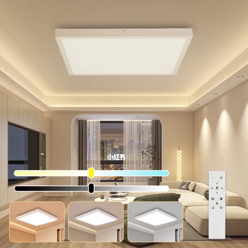 Brilagi - Plafonnier salle de bain à intensité variable FRAME SMART LED/50W/230V 60x60 cm 3000-6000K IP44 blanc + télécommande