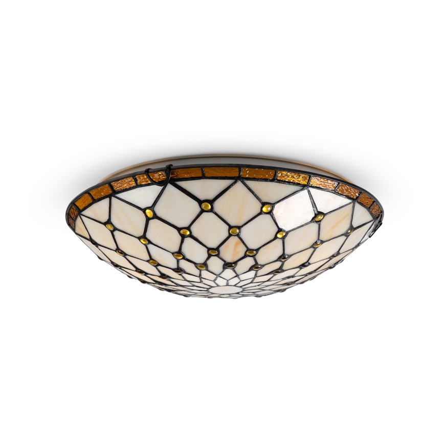 Brilagi - Plafonnier Tiffany en vitrail IVOIRE 2xE27/60W/230V Ø 40 cm